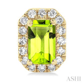 5x3 MM Octagonal Shape Peridot and 1/8 Ctw Single Cut Diamond Halo Semi-Precious Stud Earrings in 14K Yellow Gold